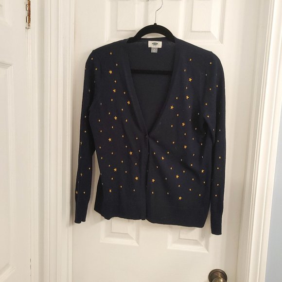 Old Navy Embroided Gold Star Navy Blue button up Cardigan - Picture 1 of 4